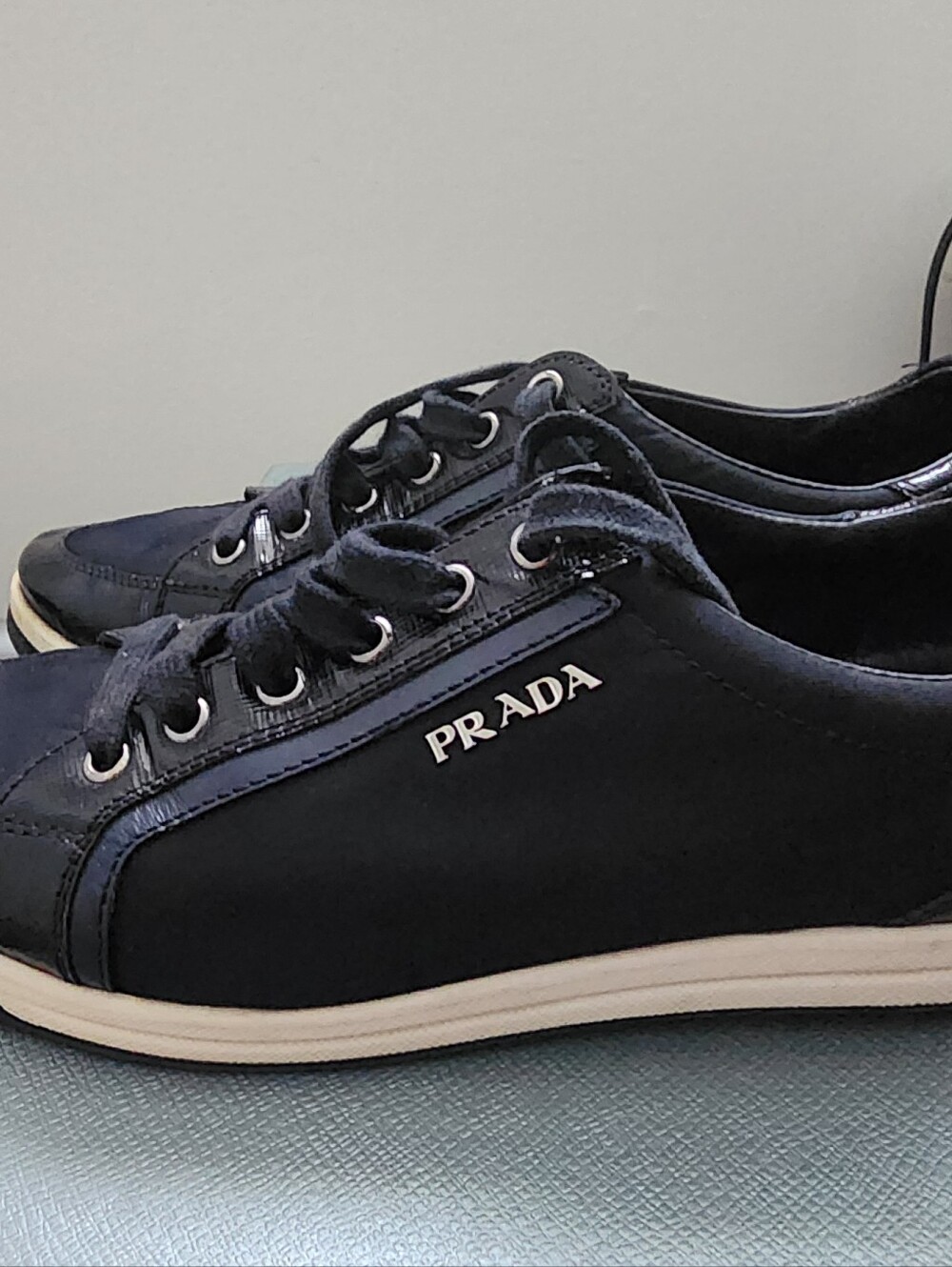 Prada Black Sneakers with Cream Sole